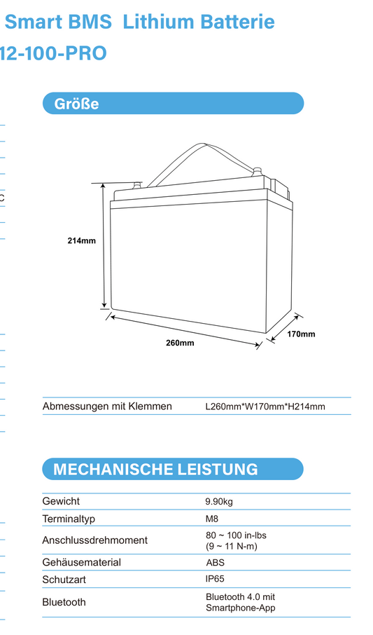 ULTIMATRON UBL-12-100-PRO LiFePO4 Batterie 12,8 V 100 Ah mit Bluetooth & Smart BMS