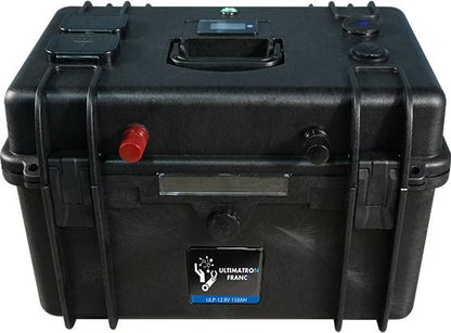 ULTIMATRON ULP-12-150 wasserdichte tragbare LiFePO4 Batterie 12,8 V 150 Ah mit Bluetooth, Smart BMS & LCD-Display