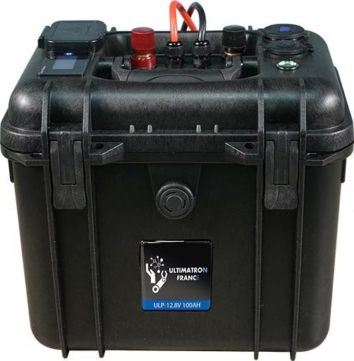ULTIMATRON ULP-12-100 wasserdichte tragbare LiFePO4 Batterie 12,8 V 100 Ah mit Bluetooth, Smart BMS & LCD-Display