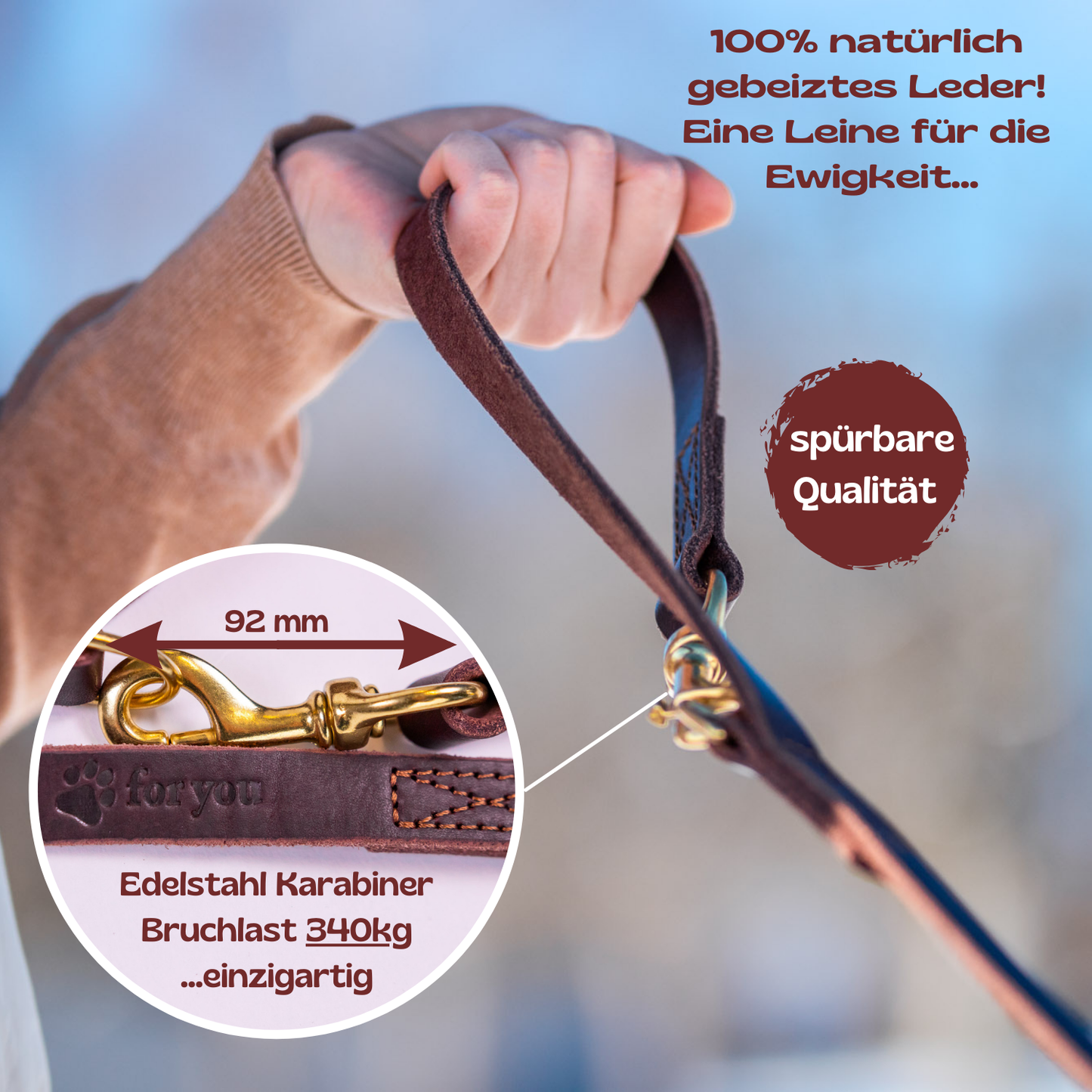 foryou® Echt Leder Hundeleine mit Halsung - Ihre Führleine in Premium Qualität - Made in Germany
