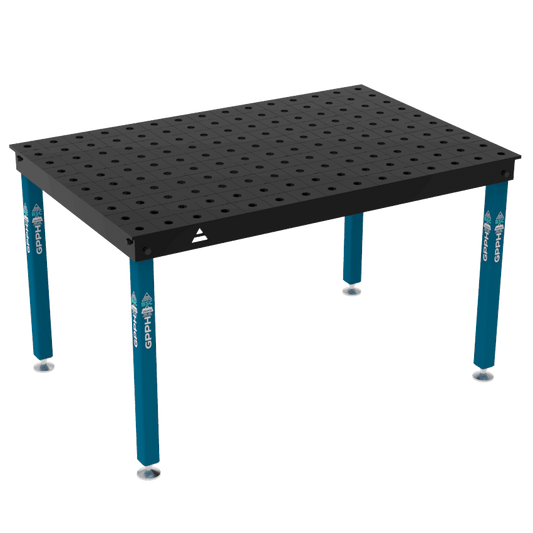 Schweißtisch BASIC 12 mm – 1500 x 1000 mm System Φ28 Raster 100x100mm Beine Mit festen Füßen