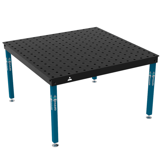 Schweißtisch BASIC 12 mm – 1500 x 1480 mm System Φ28 Raster 100x100mm Beine Mit festen Füßen