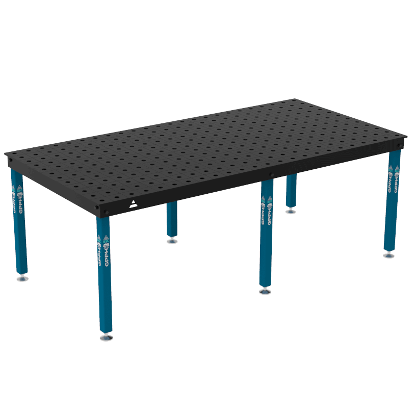 Schweißtisch BASIC 12 mm – 2400 x 1200 mm System Φ28 Raster 100x100mm Beine Mit festen Füßen