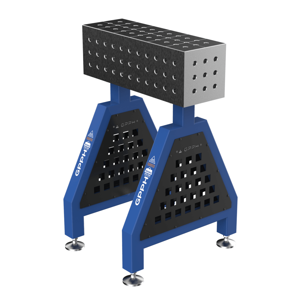 Schweißstütze TRESTLE PLUS 600x200x200 mm System Φ16 Raster 50x50mm Beine Mit festen Füßen