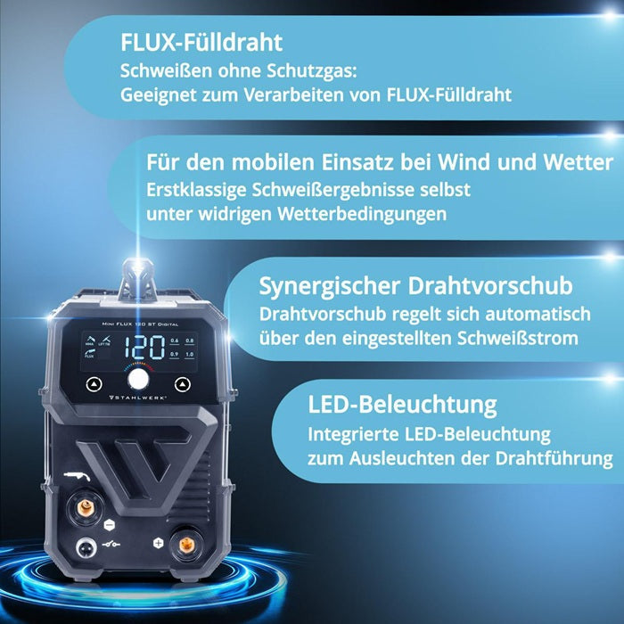 STAHLWERK Mini FLUX 120 ST Digital Fülldrahtschweißgerät 20–120 A