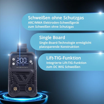 STAHLWERK ARC 200 MD Digital Elektrodenschweißgerät 10–200 A mit Zubehör