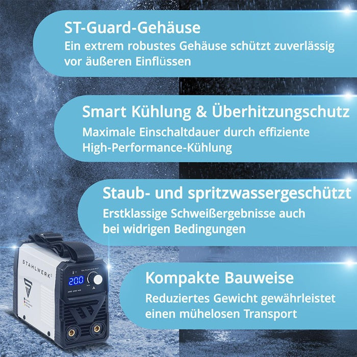 STAHLWERK ARC 200 MD Elektrodenschweißgerät 20–200 A mit Zubehör