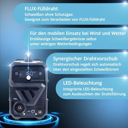 STAHLWERK FLUX 160 ST Digital Fülldrahtschweißgerät 20–160 A mit Zubehör