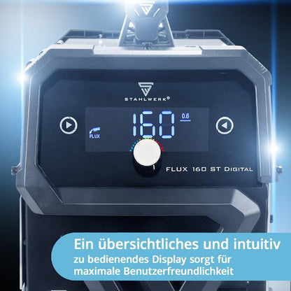 STAHLWERK FLUX 160 ST Digital Fülldrahtschweißgerät 20–160 A mit Zubehör