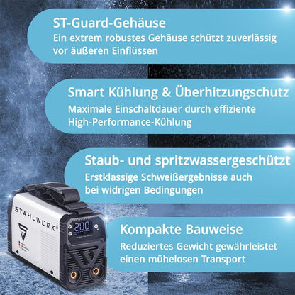 STAHLWERK ARC 200 MD Digital Elektrodenschweißgerät 10–200 A mit Zubehör