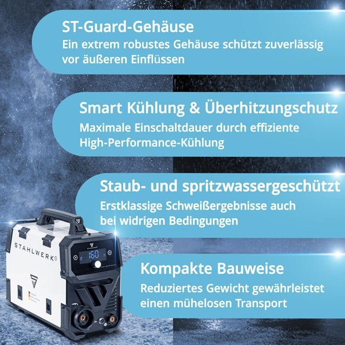 STAHLWERK FLUX 160 ST Digital Fülldrahtschweißgerät 20–160 A mit Zubehör