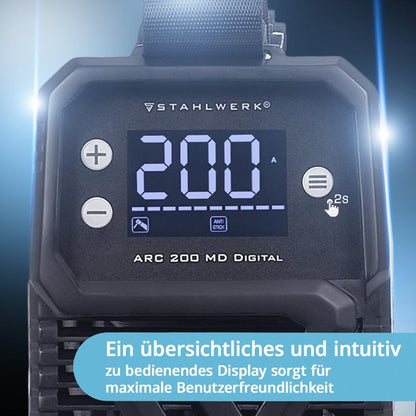 STAHLWERK ARC 200 MD Digital Elektrodenschweißgerät 10–200 A mit Zubehör