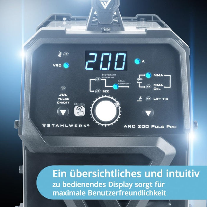STAHLWERK ARC 200 Puls Pro Elektrodenschweißgerät 10–200 A mit Zubehör