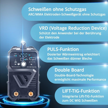 STAHLWERK ARC 200 Puls Pro Elektrodenschweißgerät 10–200 A mit Zubehör