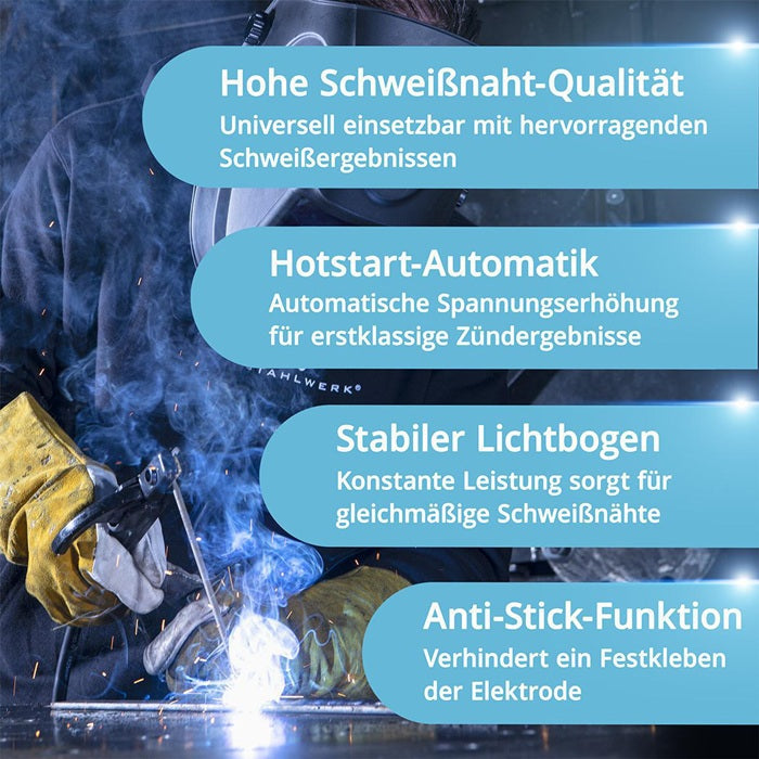 STAHLWERK ARC 200 Synergic Pro Elektrodenschweißgerät 10–200 A mit Zubehör