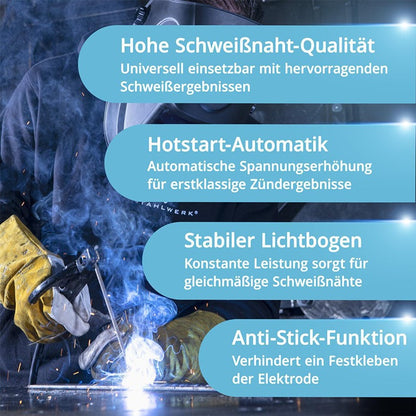 STAHLWERK ARC 200 Synergic Pro Elektrodenschweißgerät 10–200 A mit Zubehör