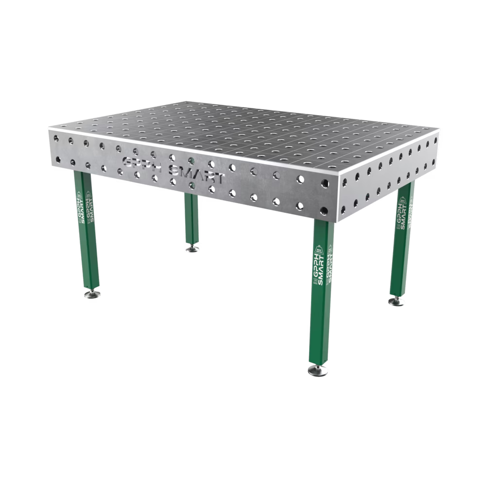 Schweißtisch SMART 15 mm – 1500x1000 mm System Φ16 Raster DIAG Beine Mit Rollen Dicke der Tischplatte 15mm