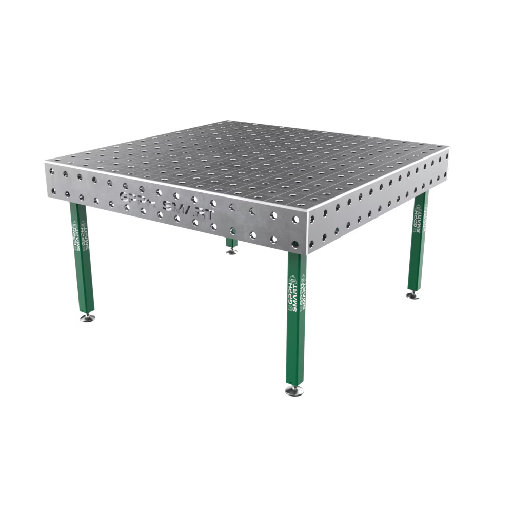 Schweißtisch SMART 15 mm – 1500x1480 mm System Φ16 Raster DIAG Beine Mit Rollen Dicke der Tischplatte 15mm