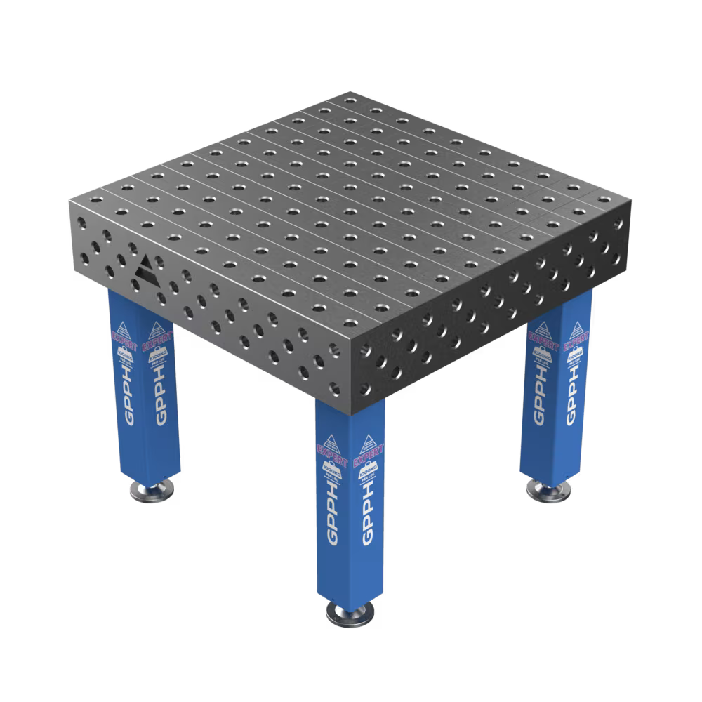 Schweißtisch EXPERT 25 mm – 1000×1000 mm System Φ28 Raster 100x100mm Beine Mit festen Füßen