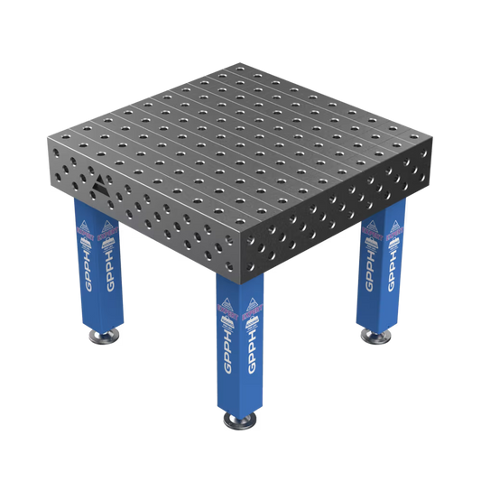 Schweißtisch EXPERT 25 mm – 1000×1000 mm System Φ28 Raster 100x100mm Beine Mit festen Füßen