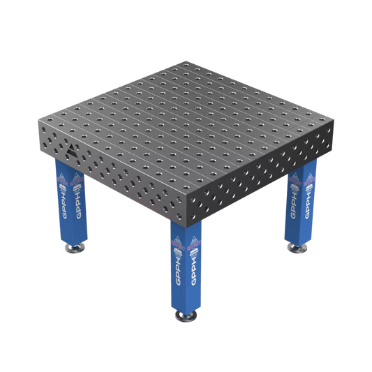 Schweißtisch EXPERT 25 mm – 1200×1200 mm System Φ28 Raster 100x100mm Beine Mit festen Füßen