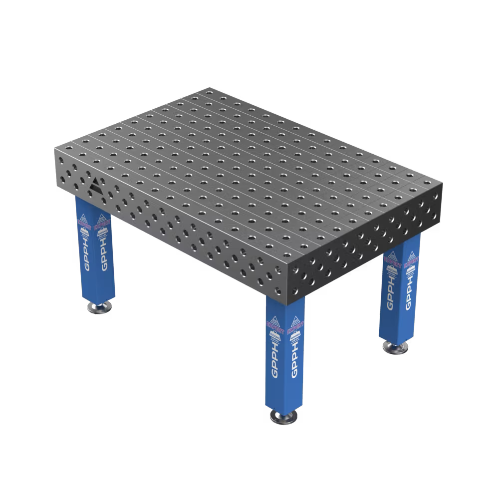 Schweißtisch EXPERT 25mm – 1500x1000mm System Φ28 Raster 100x100mm Beine Mit festen Füßen