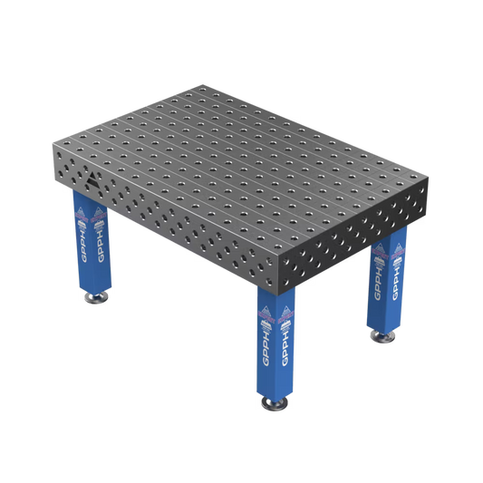 Schweißtisch EXPERT 25mm – 1500x1000mm System Φ28 Raster 100x100mm Beine Mit festen Füßen