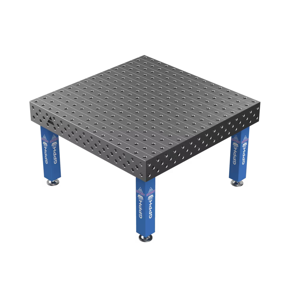 Schweißtisch EXPERT 25mm – 1500x1480mm System Φ28 Raster 100x100mm Beine Mit festen Füßen
