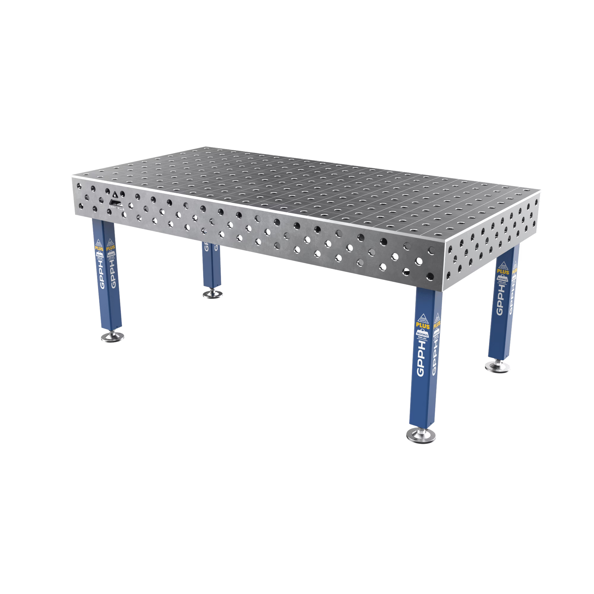 Schweißtisch PLUS 12 mm – 2000x1000 mm System Φ28 Raster 100x100mm Beine Mit festen Füßen
