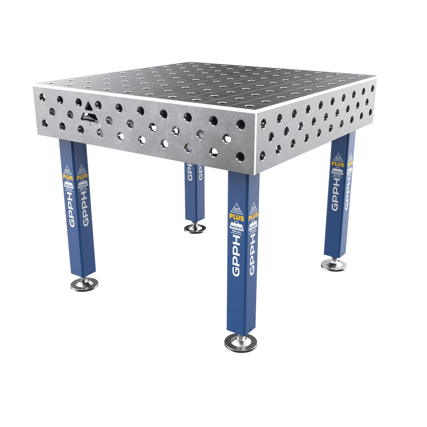 Schweißtisch PLUS 12 mm – 1000x1000 mm System Φ28 Raster 100x100mm Beine Mit festen Füßen