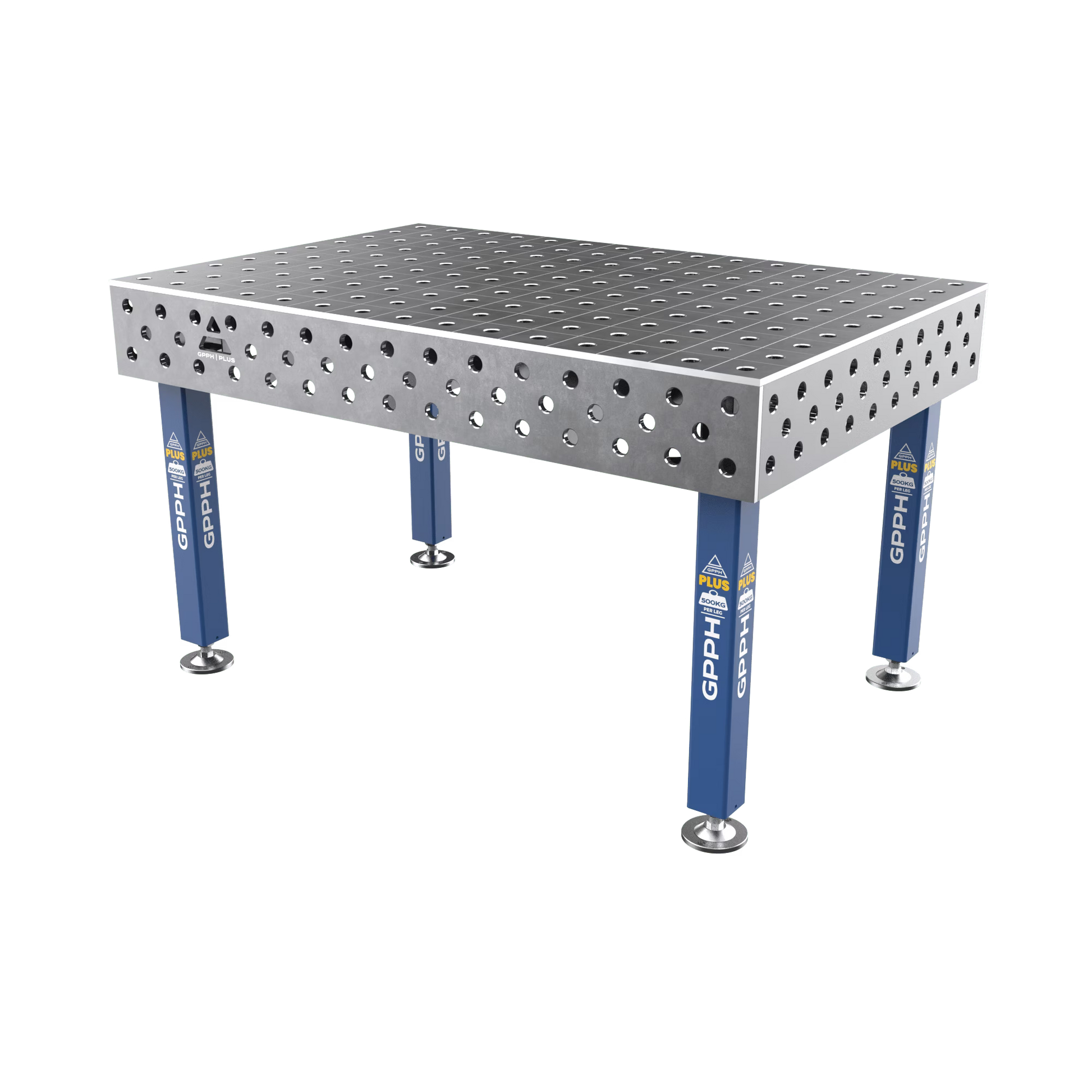 Schweißtisch PLUS 12 mm – 1500x1000 mm System Φ28 Raster 100x100mm Beine Mit festen Füßen