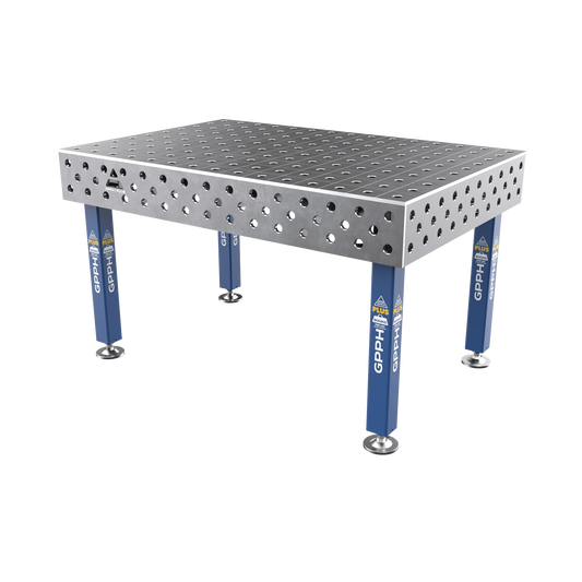 Schweißtisch PLUS 12 mm – 1500x1000 mm System Φ28 Raster 100x100mm Beine Mit festen Füßen