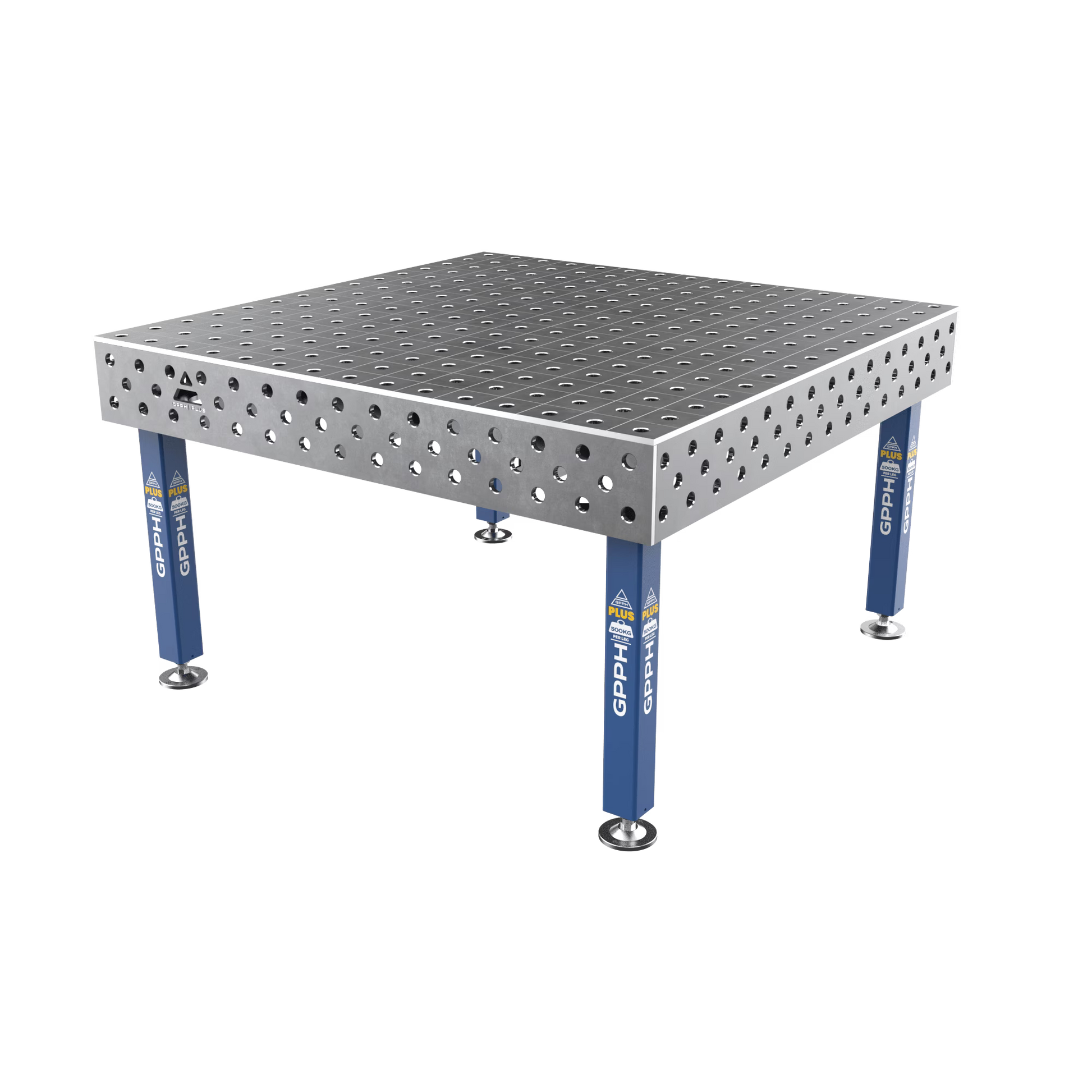 Schweißtisch PLUS 12 mm – 1500x1480 mm System Φ28 Raster 100x100mm Beine Mit festen Füßen