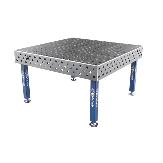 Schweißtisch PLUS 12 mm – 1500x1480 mm System Φ28 Raster 100x100mm Beine Mit festen Füßen