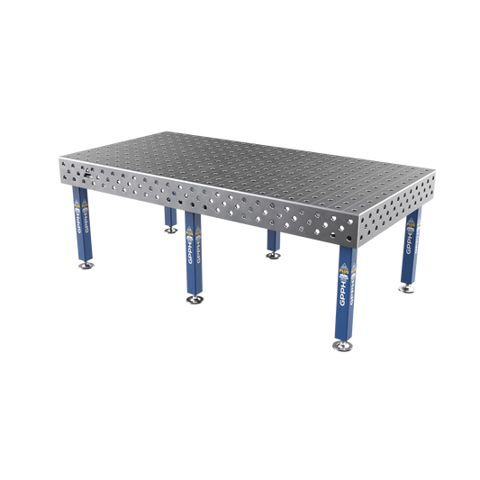 Schweißtisch PLUS 12 mm – 2400x1200 mm System Φ28 Raster 100x100mm Beine Mit festen Füßen