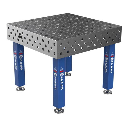 Schweißtisch PRO 15 mm – 1000x1000 mm System Φ28 Raster 100x100mm Beine Mit festen Füßen