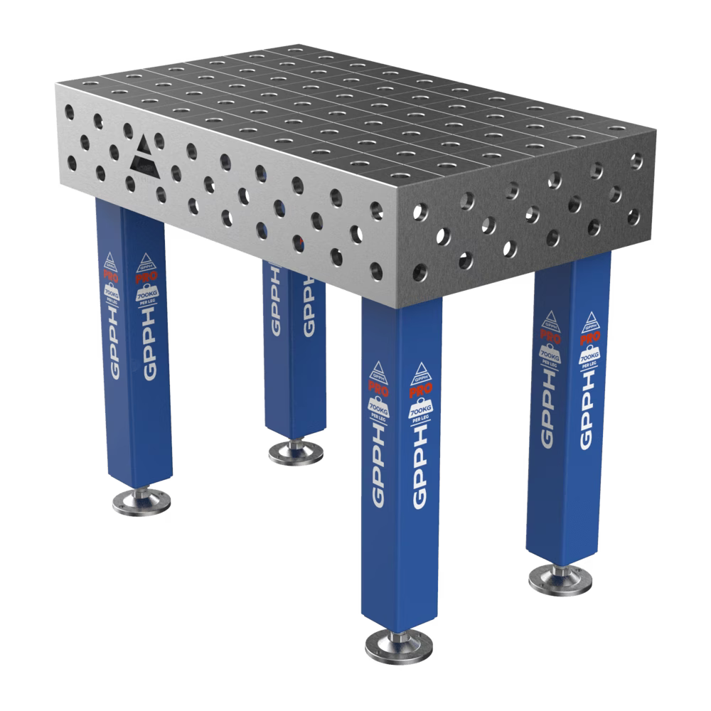 Schweißtisch PRO 15mm – 1000x600mm System Φ28 Raster 100x100mm Beine Mit festen Füßen