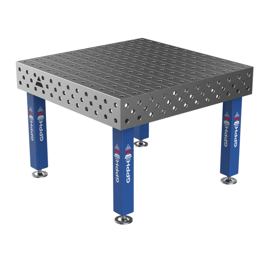 Schweißtisch PRO 15 mm – 1200x1200 mm System Φ28 Raster 100x100mm Beine Mit festen Füßen