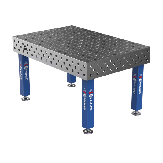 Schweißtisch PRO 15 mm – 1500x1000 mm System Φ28 Raster 100x100mm Beine Mit festen Füßen