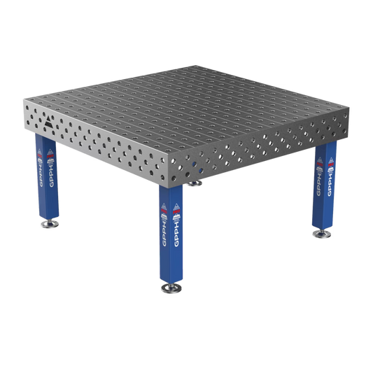 Schweißtisch PRO 15 mm – 1500x1480 mm System Φ28 Raster 100x100mm Beine Mit festen Füßen