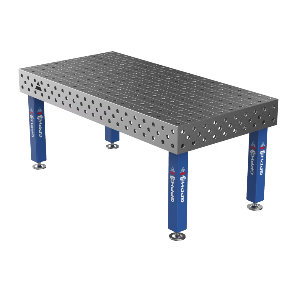 Schweißtisch PRO 15 mm – 2000x1000 mm System Φ28 Raster 100x100mm Beine Mit festen Füßen
