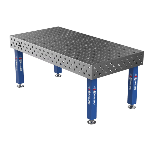 Schweißtisch PRO 15 mm – 2000x1000 mm System Φ28 Raster 100x100mm Beine Mit festen Füßen