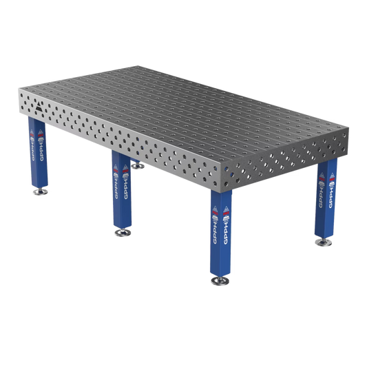 Schweißtisch PRO 15 mm – 2400x1200 mm System Φ28 Raster 100x100mm Beine Mit festen Füßen