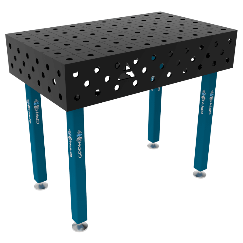 Schweißtisch ECO 8 mm – 1000x600 mm System Φ28 Raster 100x100mm Beine Mit festen Füßen