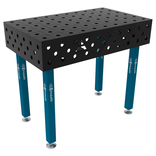 Schweißtisch ECO 8 mm – 1000x600 mm System Φ28 Raster 100x100mm Beine Mit festen Füßen