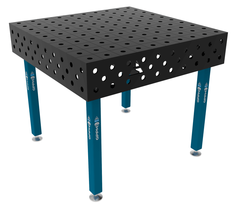 Schweißtisch ECO 8 mm – 1000x1000 mm System Φ28 Raster 100x100mm Beine Mit festen Füßen