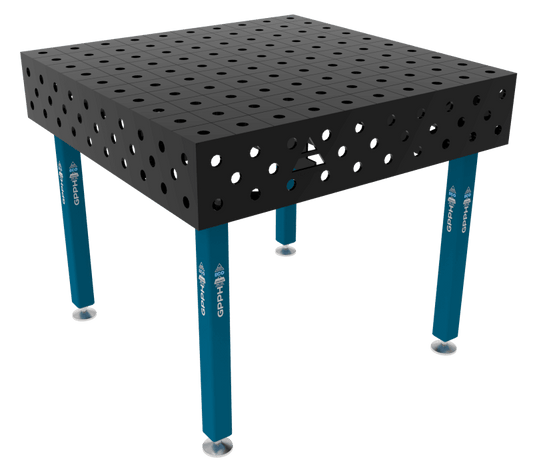Schweißtisch ECO 8 mm – 1000x1000 mm System Φ28 Raster 100x100mm Beine Mit festen Füßen