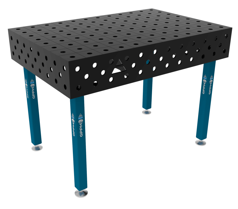 Schweißtisch ECO 8 mm – 1200x800 mm System Φ28 Raster 100x100mm Beine Mit festen Füßen