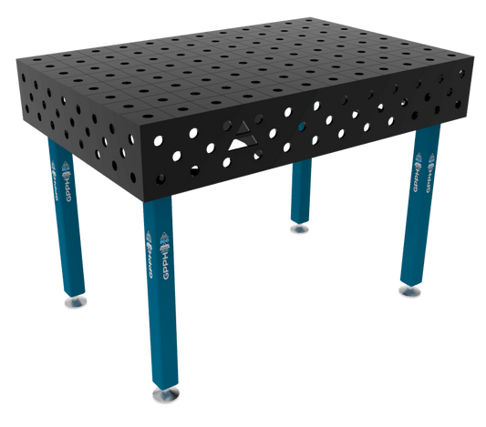 Schweißtisch ECO 8 mm – 1200x800 mm System Φ28 Raster 100x100mm Beine Mit festen Füßen