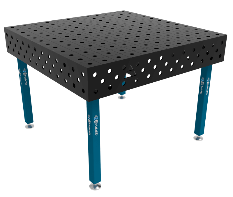Schweißtisch ECO 8 mm – 1200x1200 mm System Φ28 Raster 100x100mm Beine Mit festen Füßen